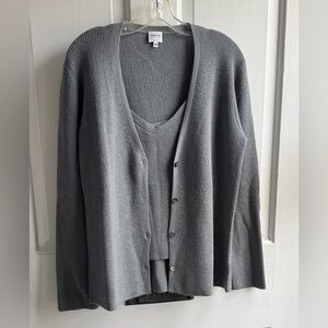 ARMANI COLLEZIONI ITALY GRAY 100% MERINO WOOL CARDIGAN SWEATER SET RIBBED 12/14